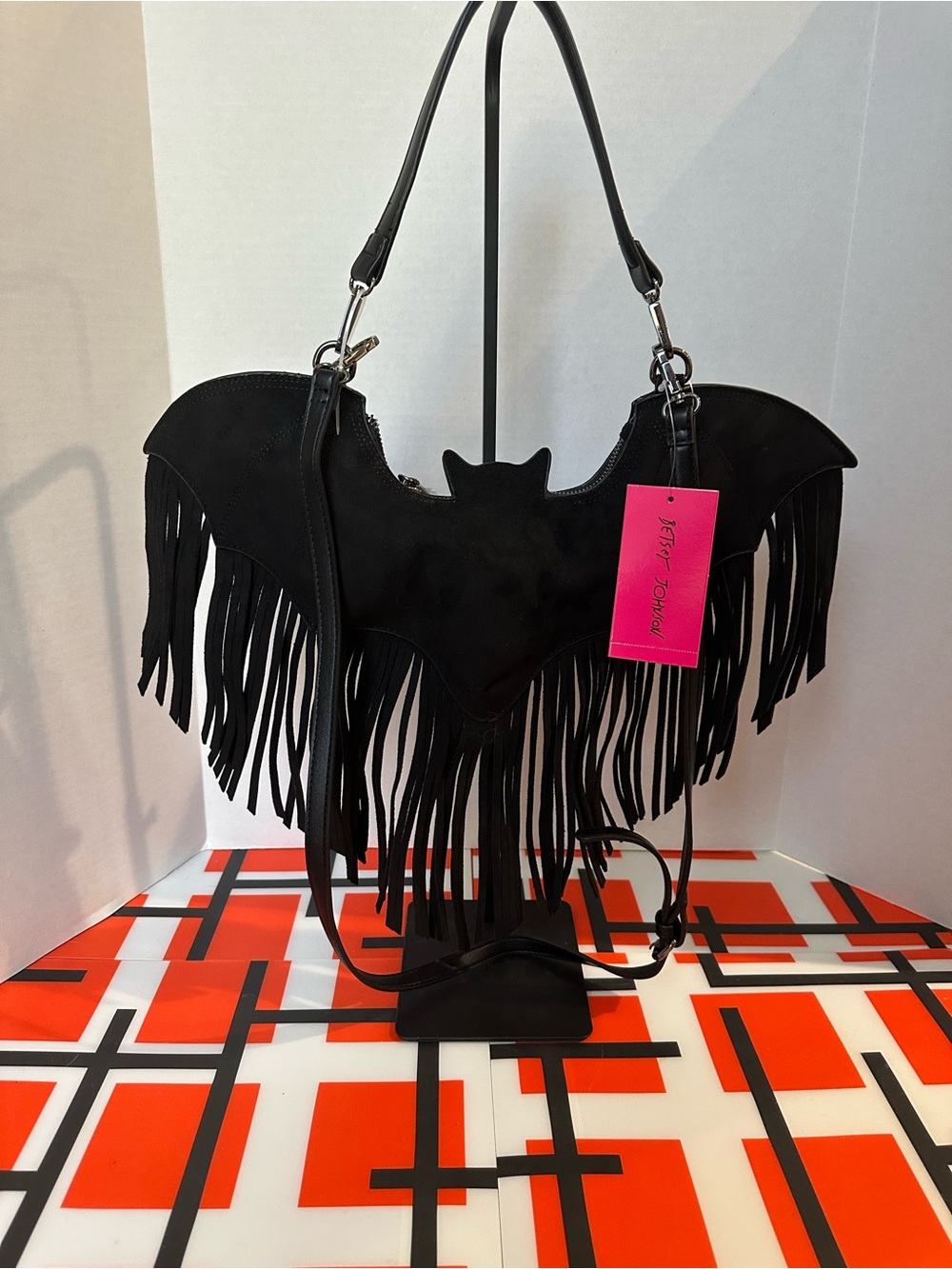NWT Viral TikTok Betsey Johnson Black Bat-Shaped Handbag with Fringe
